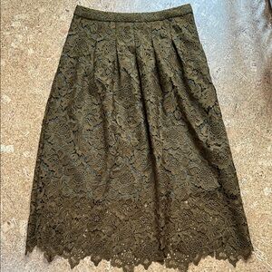 Garnett Hill Olive Green Lace A-Line Skirt